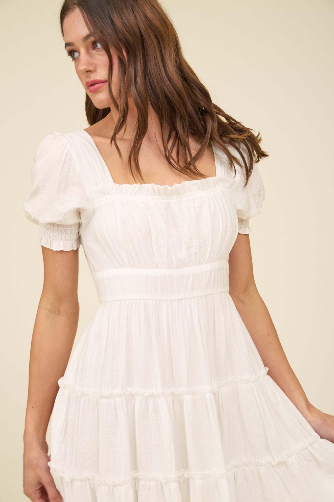 Square Neck Smocked Detail Tiered Mini Dress