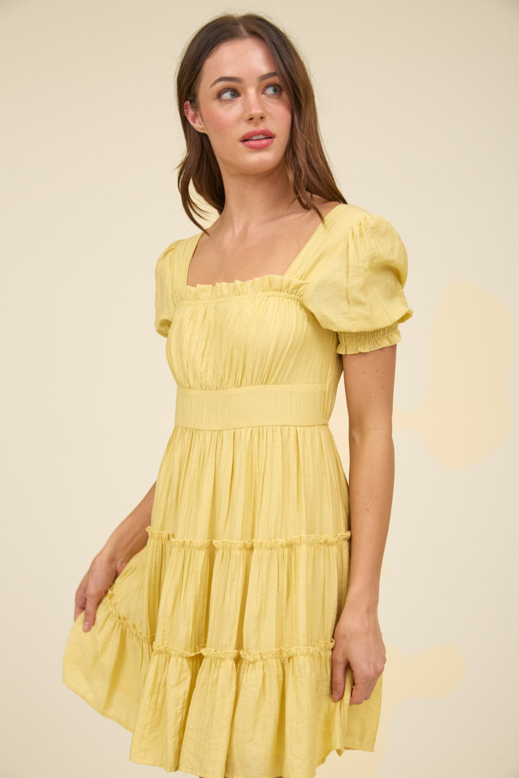Square Neck Smocked Detail Tiered Mini Dress