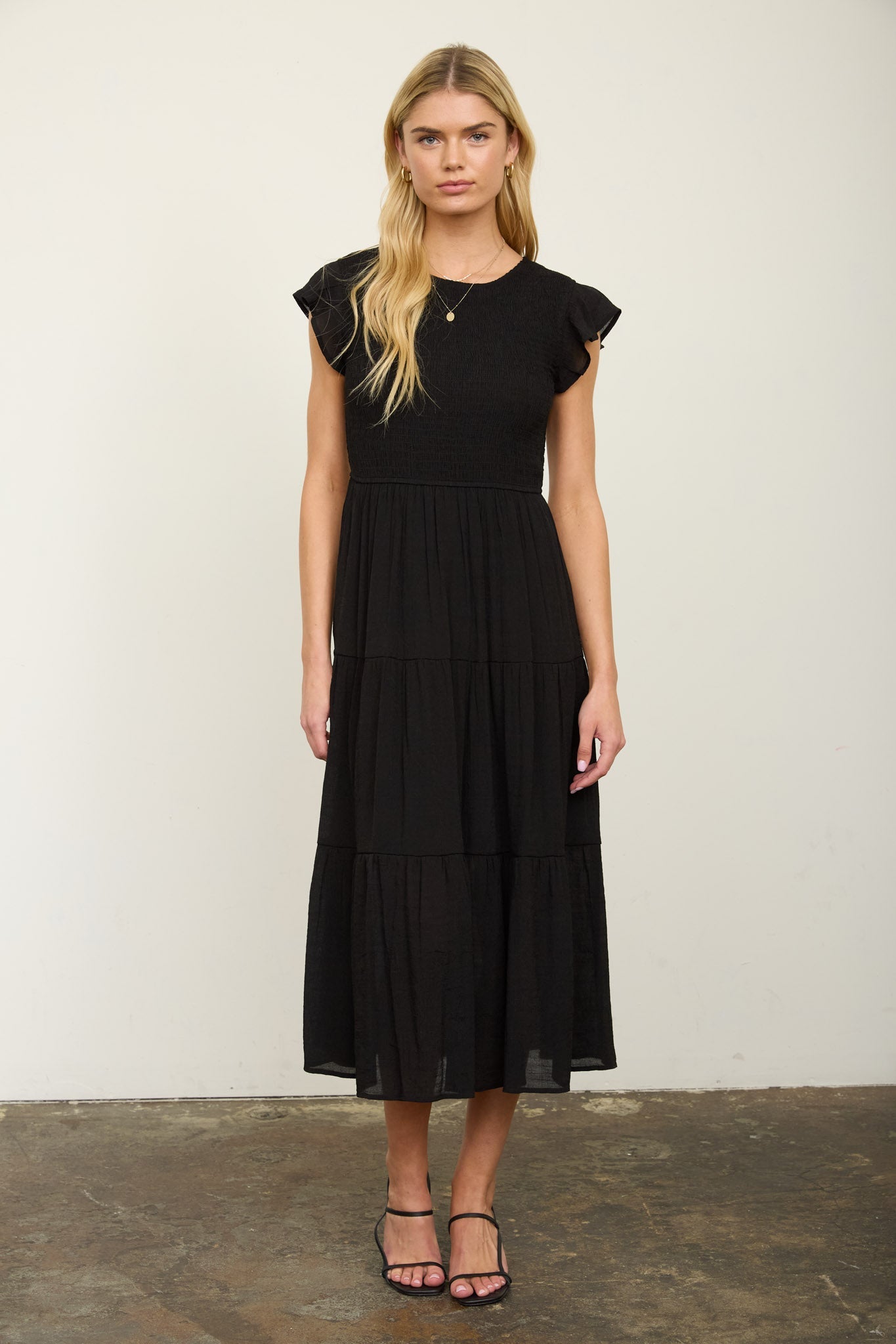 Tiered Smocked Short Sleeve Midi Dress