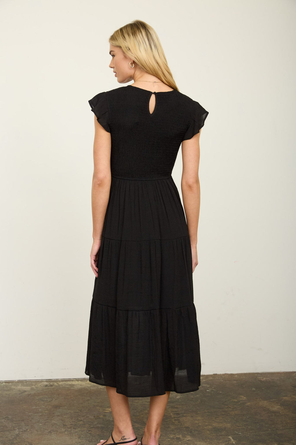 Tiered Smocked Short Sleeve Midi Dress