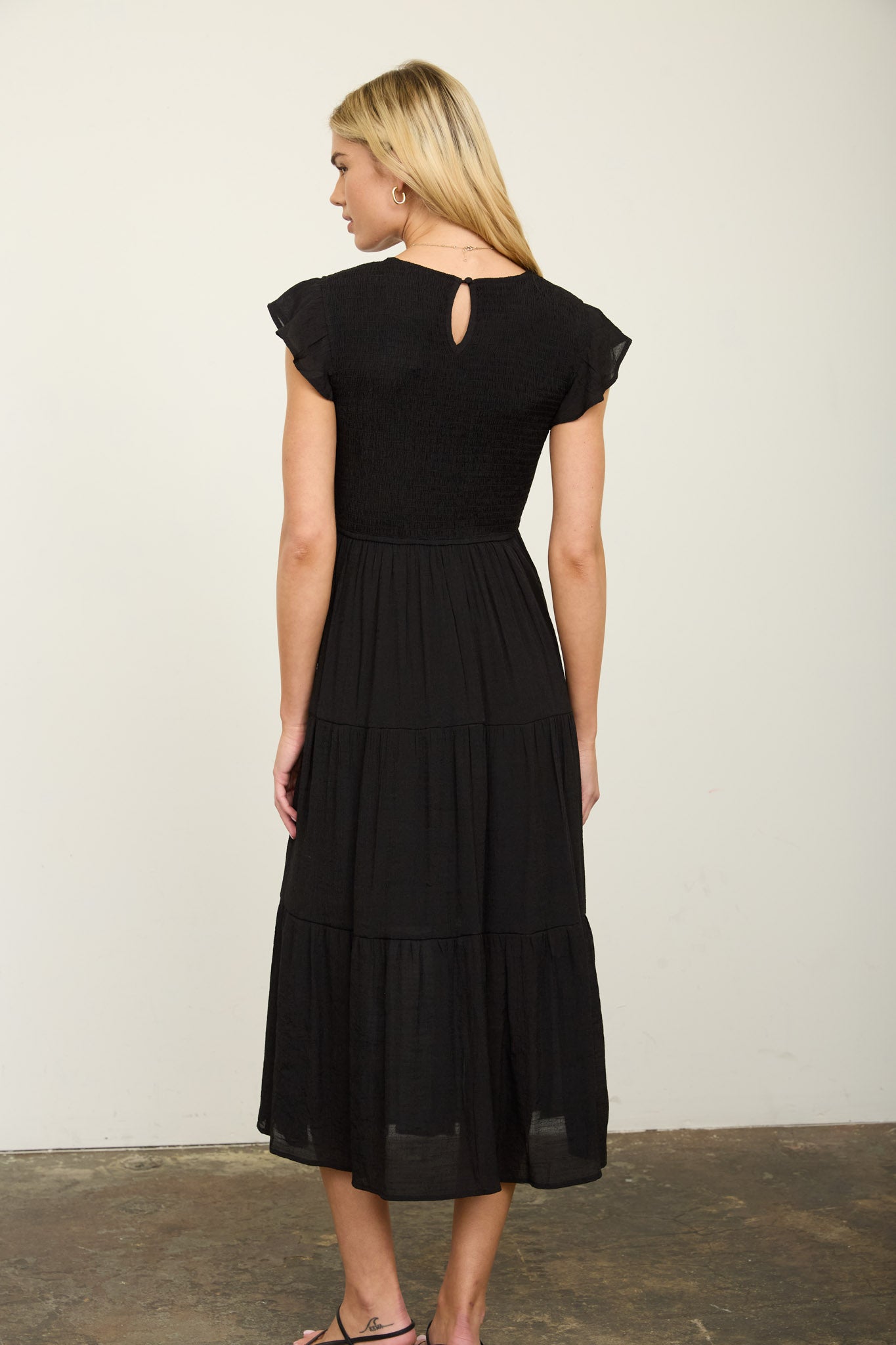 Tiered Smocked Short Sleeve Midi Dress