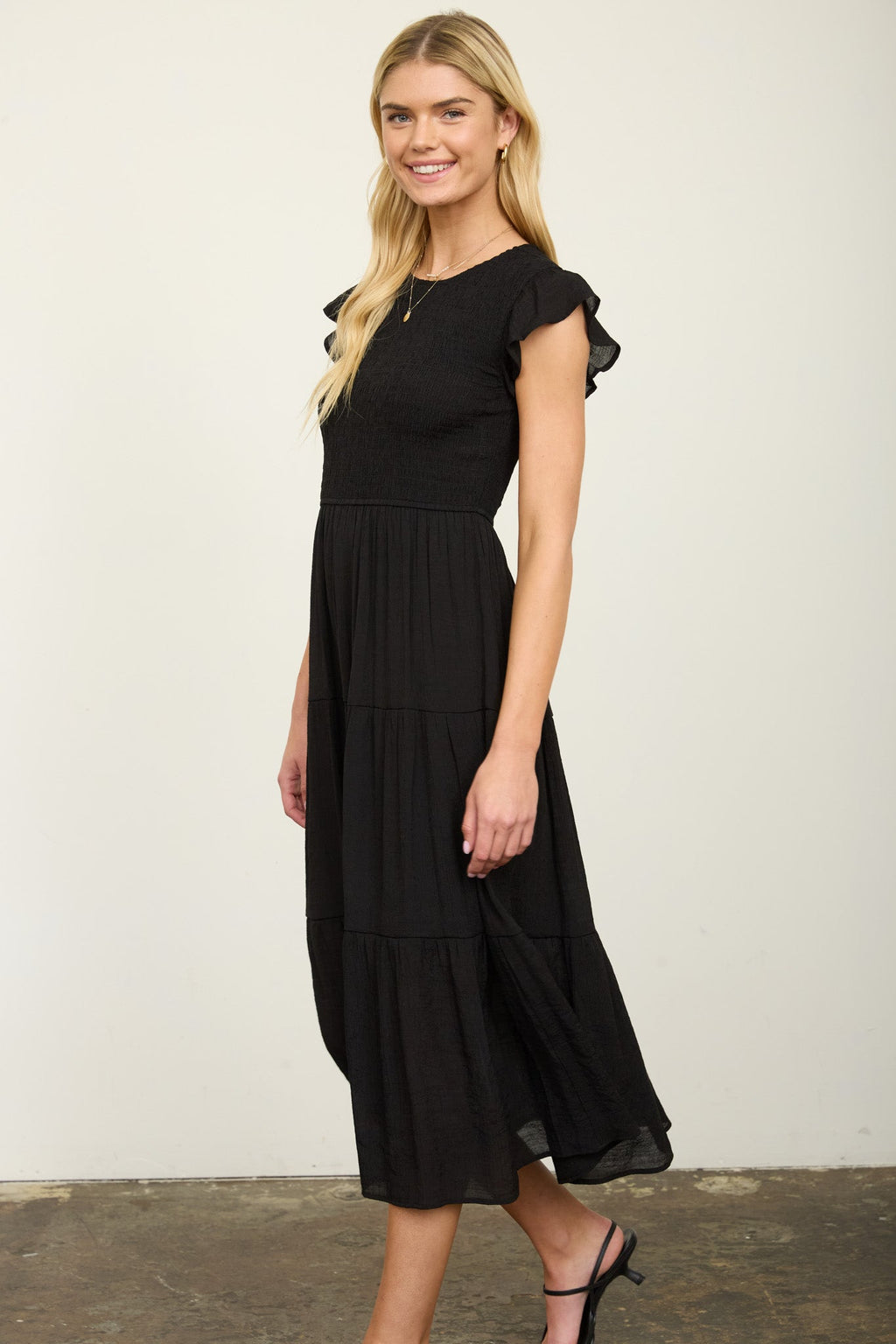Tiered Smocked Short Sleeve Midi Dress