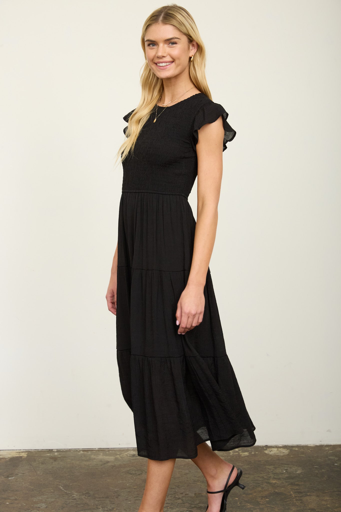 Tiered Smocked Short Sleeve Midi Dress