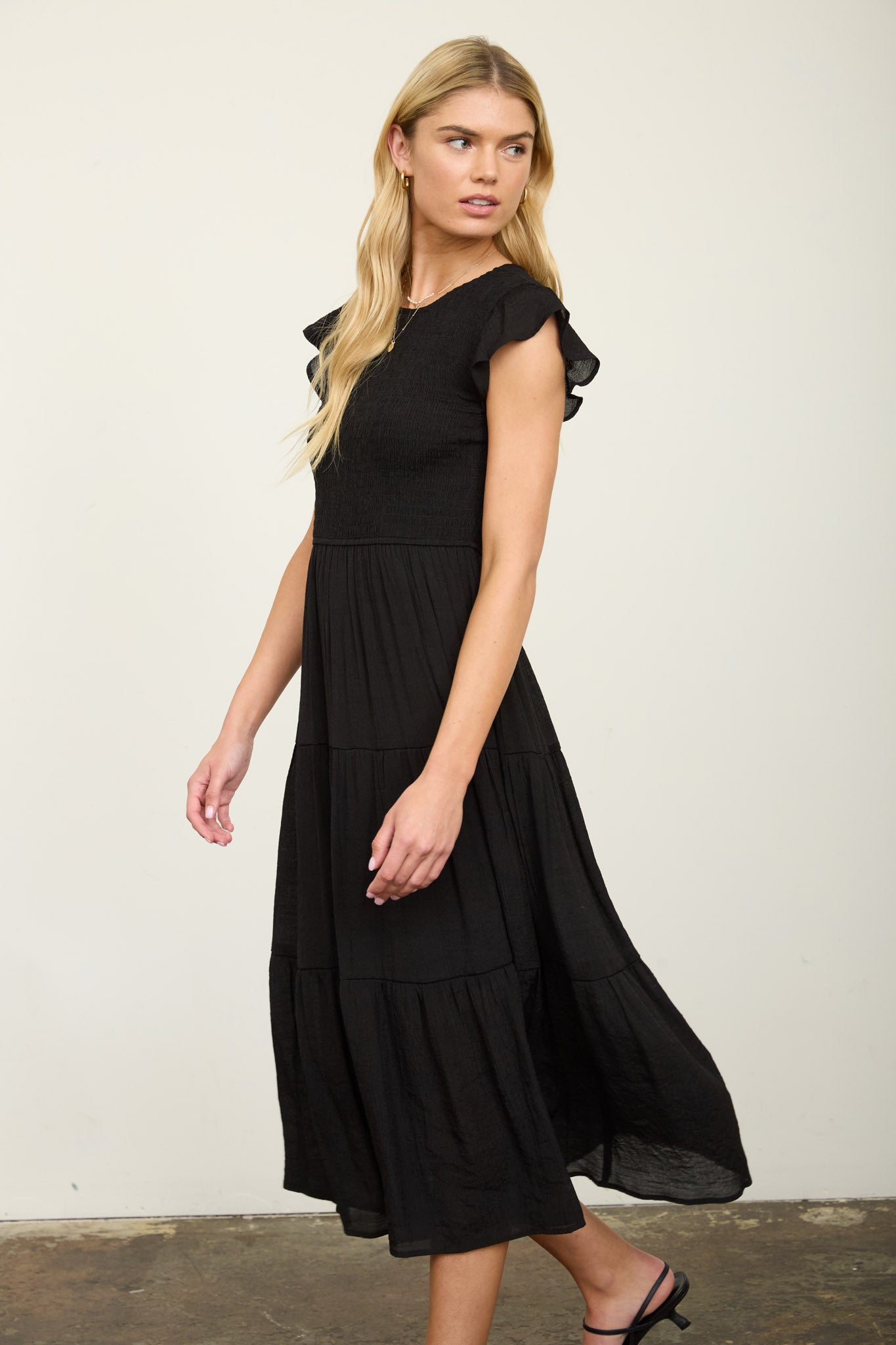Tiered Smocked Short Sleeve Midi Dress