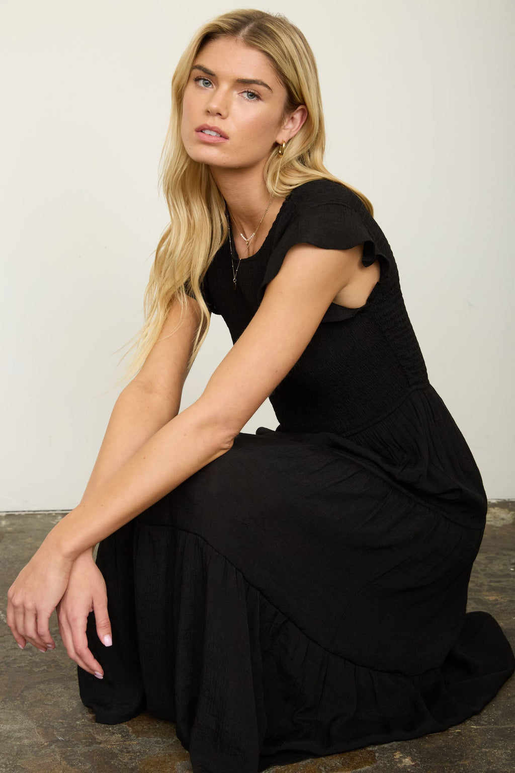 Tiered Smocked Short Sleeve Midi Dress