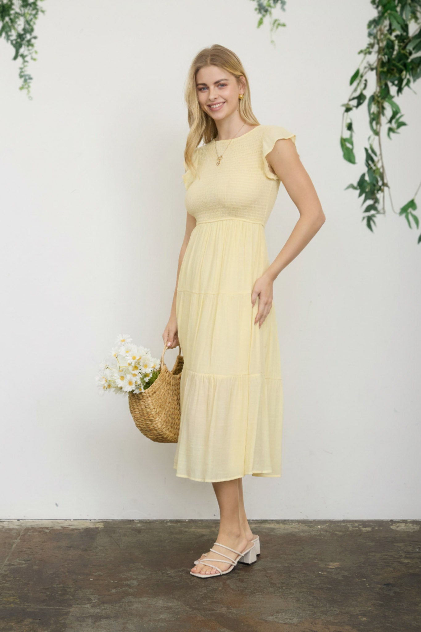 Tiered Smocked Short Sleeve Midi Dress