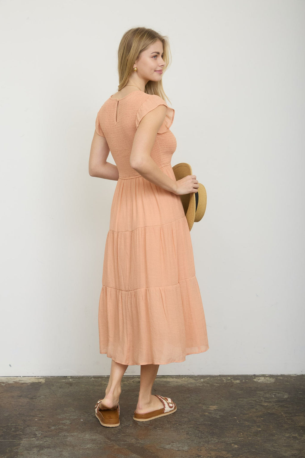 Tiered Smocked Short Sleeve Midi Dress