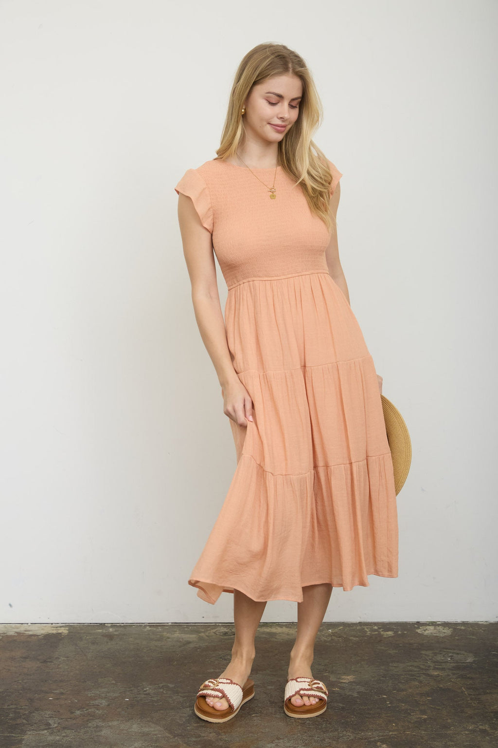 Tiered Smocked Short Sleeve Midi Dress
