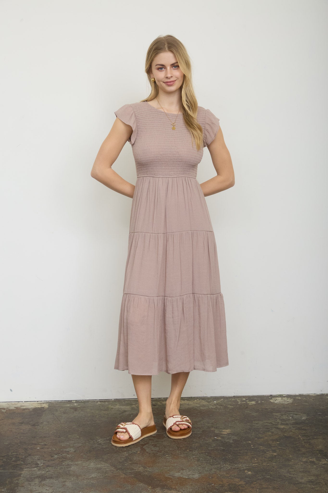 Tiered Smocked Short Sleeve Midi Dress