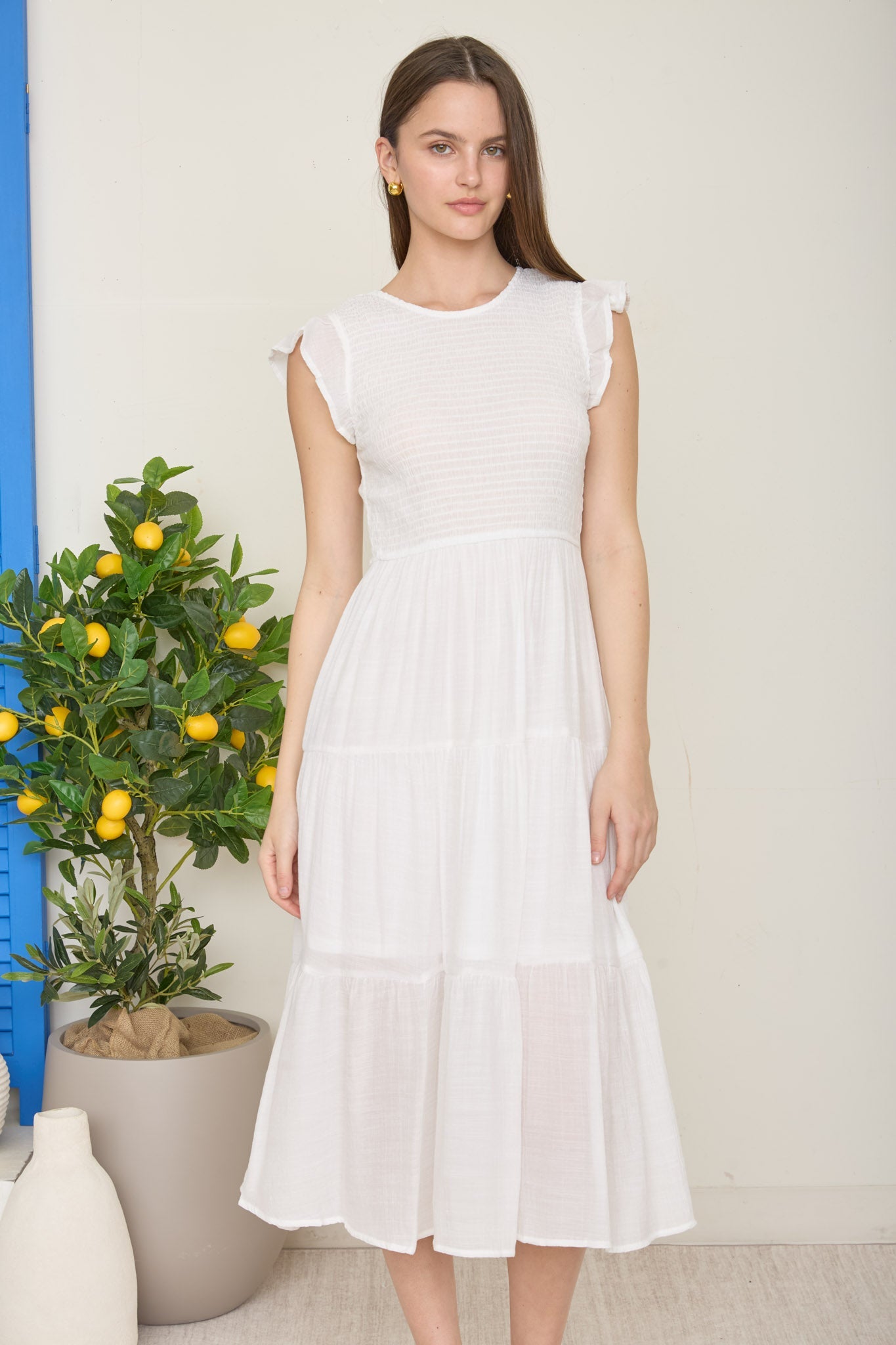 Tiered Smocked Short Sleeve Midi Dress