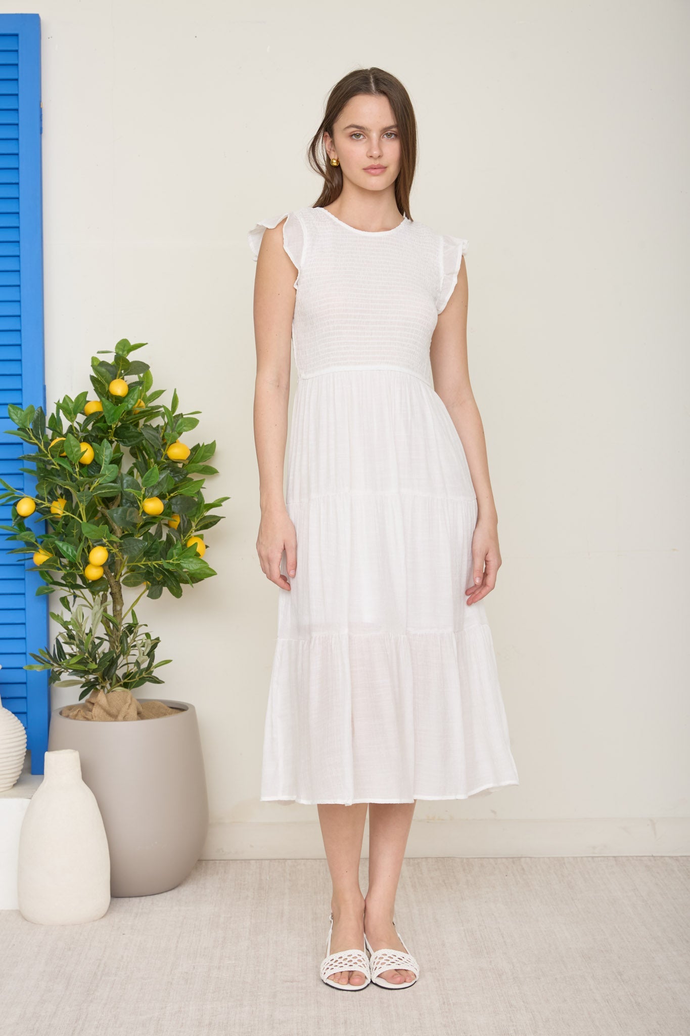 Tiered Smocked Short Sleeve Midi Dress
