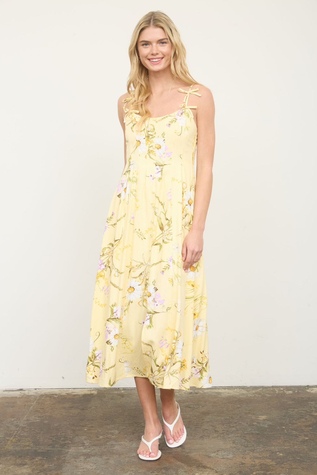 Floral Spaghetti Strap With Bow Detail Midi Dress