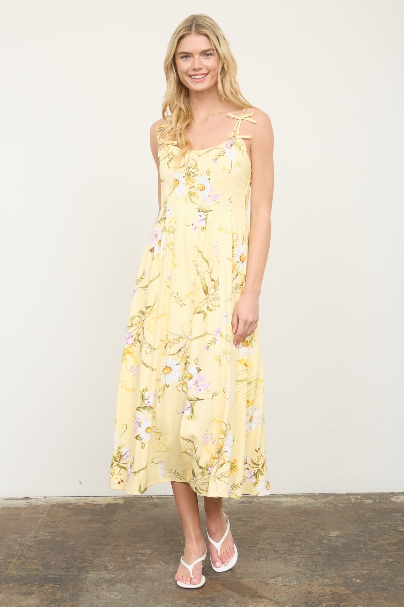 Floral Spaghetti Strap With Bow Detail Midi Dress