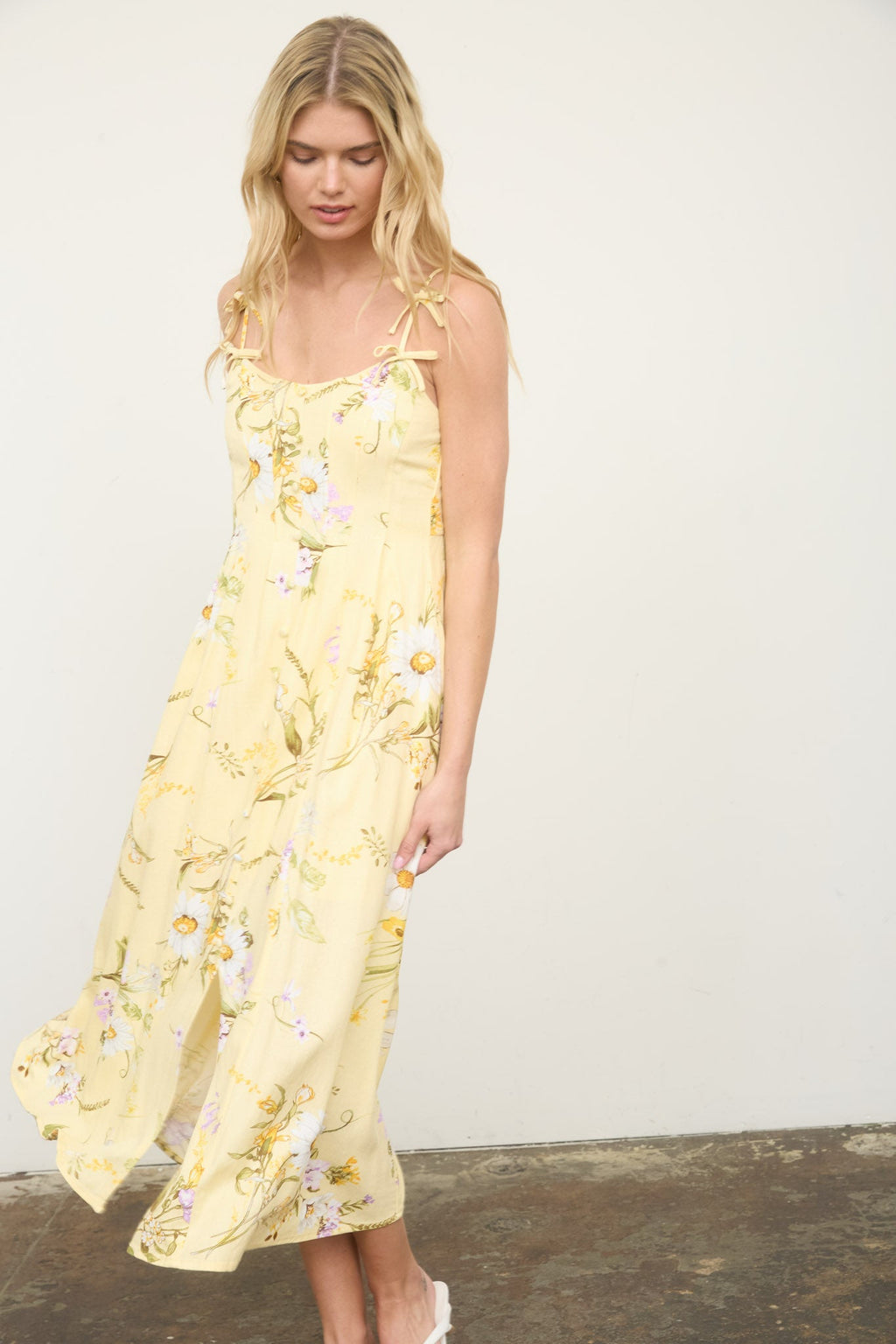 Floral Spaghetti Strap With Bow Detail Midi Dress