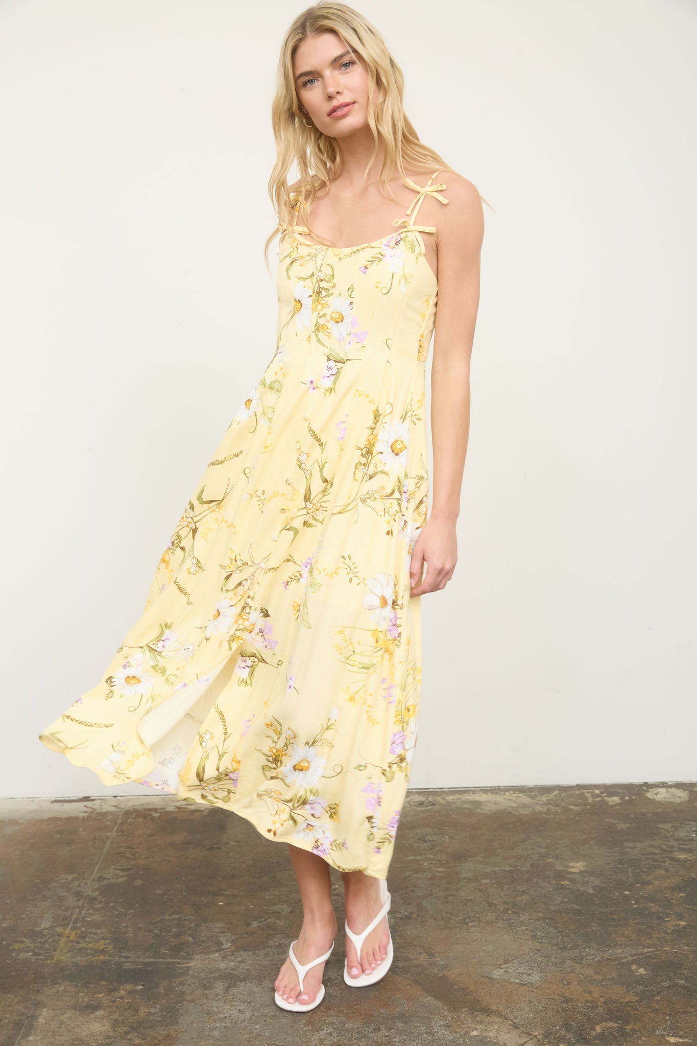 Floral Spaghetti Strap With Bow Detail Midi Dress