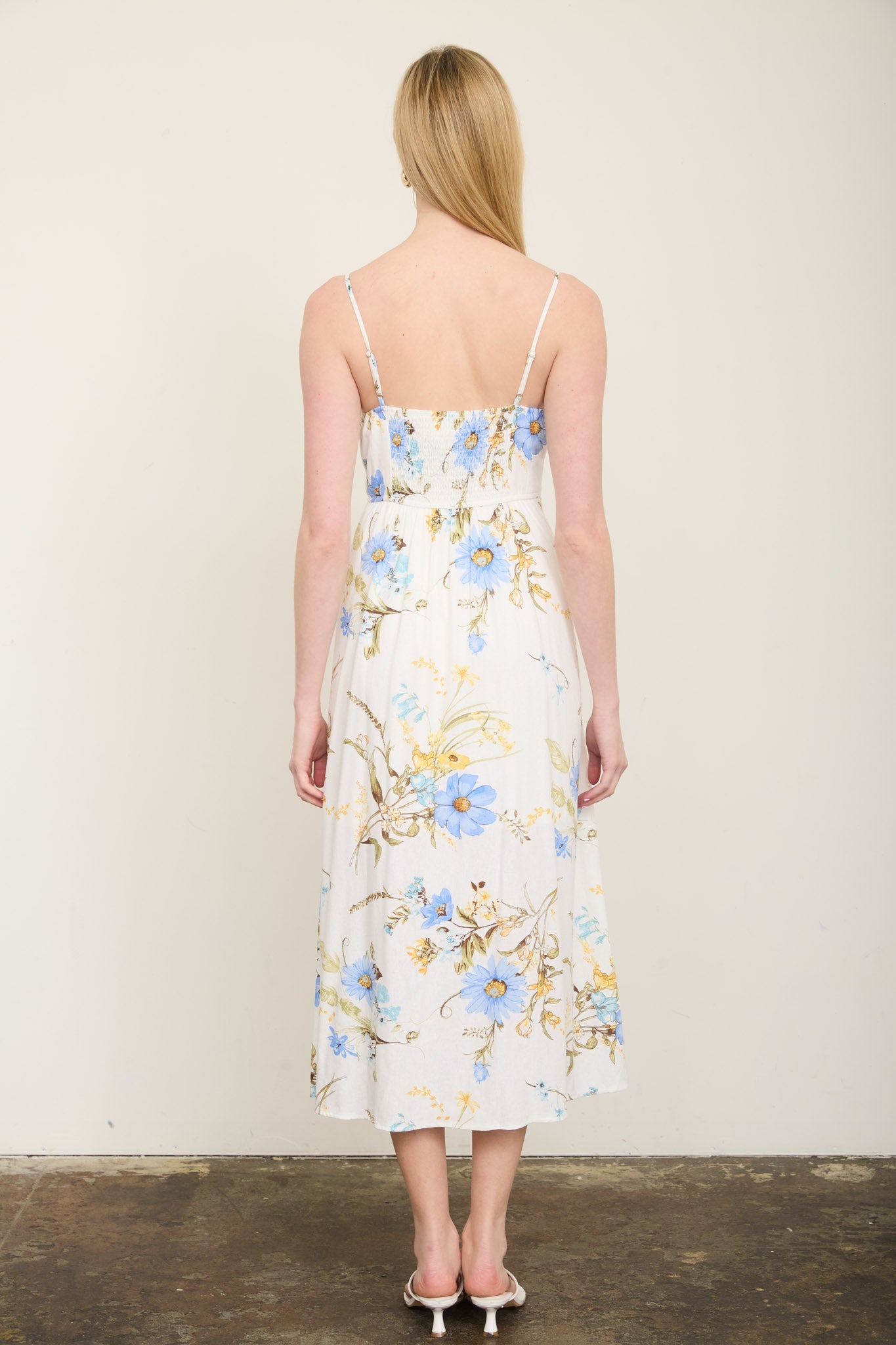 Floral Spaghetti Strap With Bow Detail Midi Dress