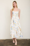 Floral Spaghetti Strap With Bow Detail Midi Dress