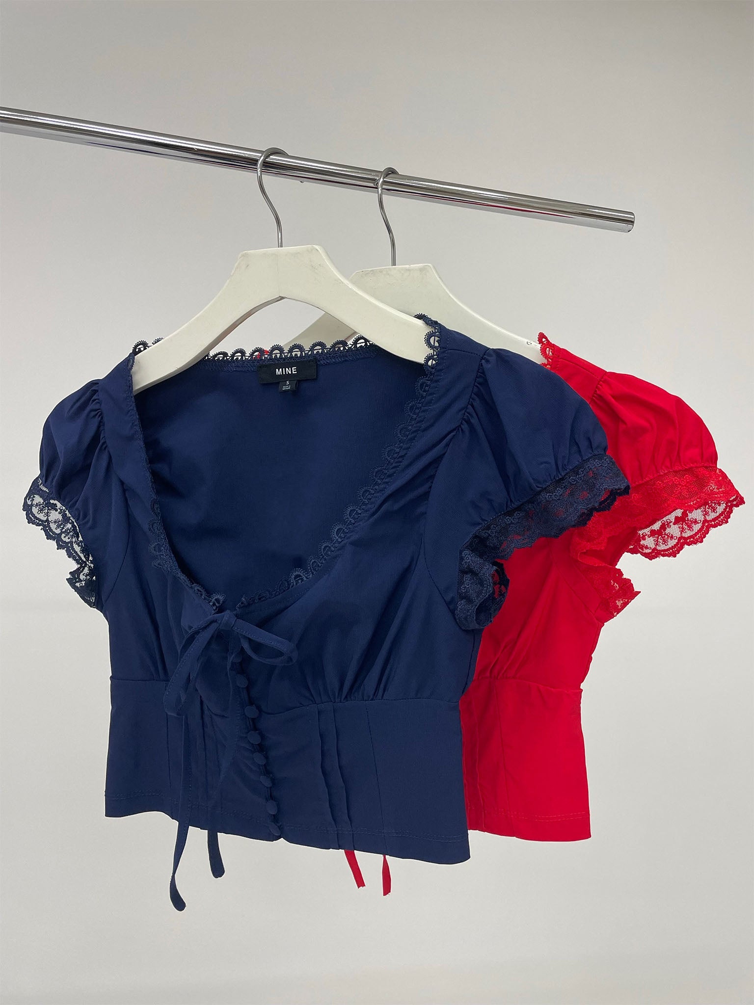 Lace Trim Button Down Front Tie Crop Top