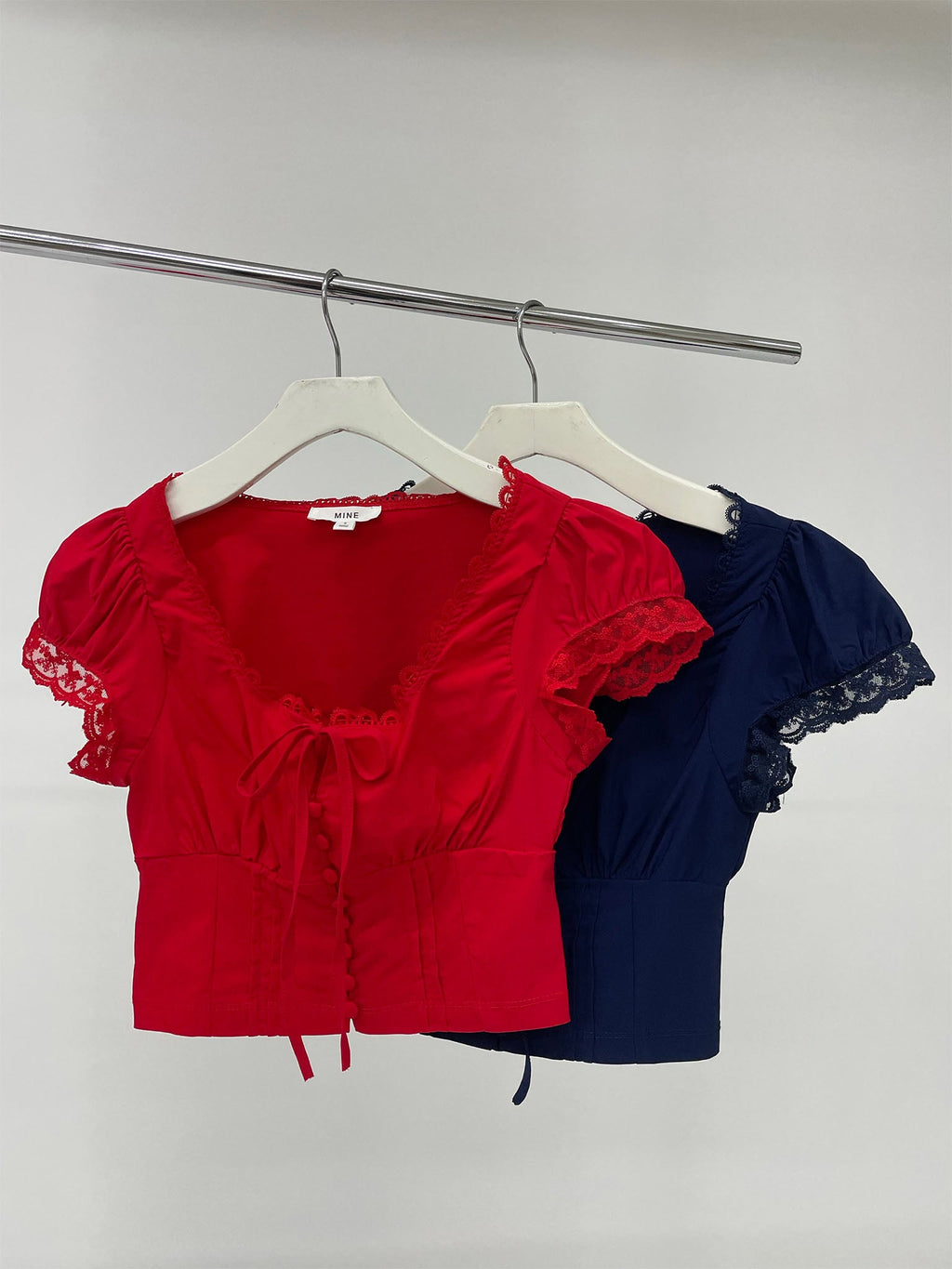 Lace Trim Button Down Front Tie Crop Top