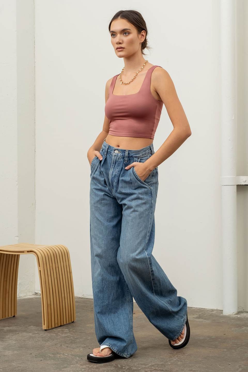 Reversible Cropped Square Neck Tank