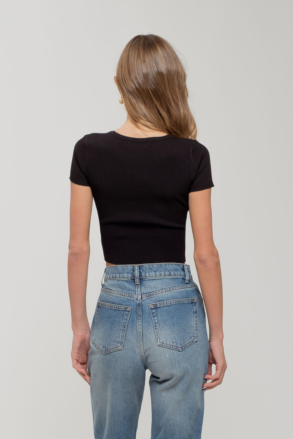 Snap Button Sweater Knit Crop Top