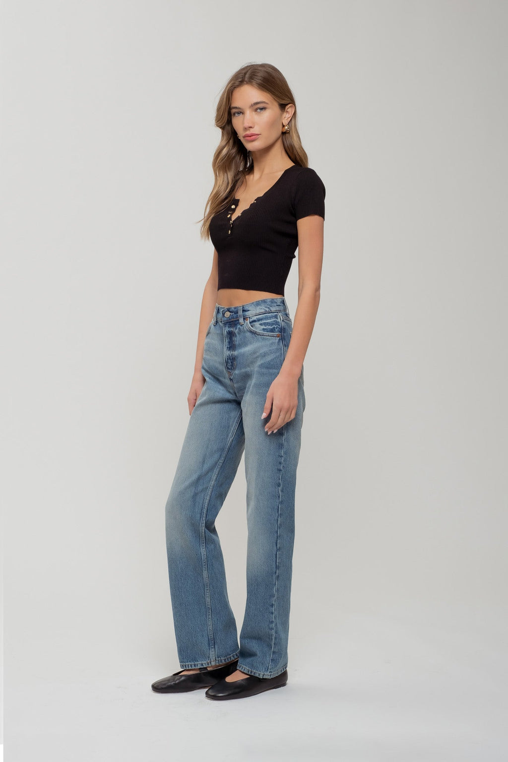 Snap Button Sweater Knit Crop Top