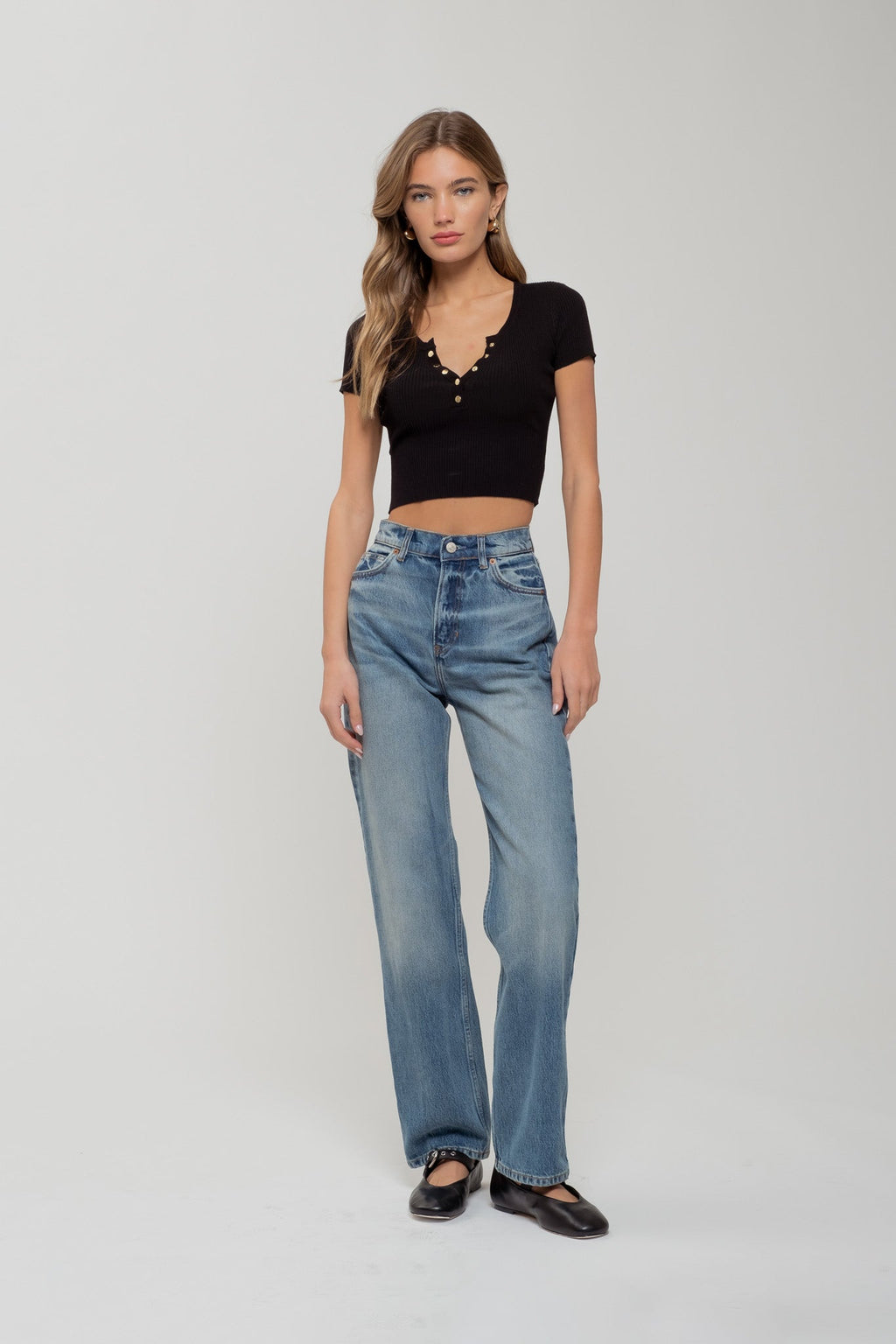 Snap Button Sweater Knit Crop Top