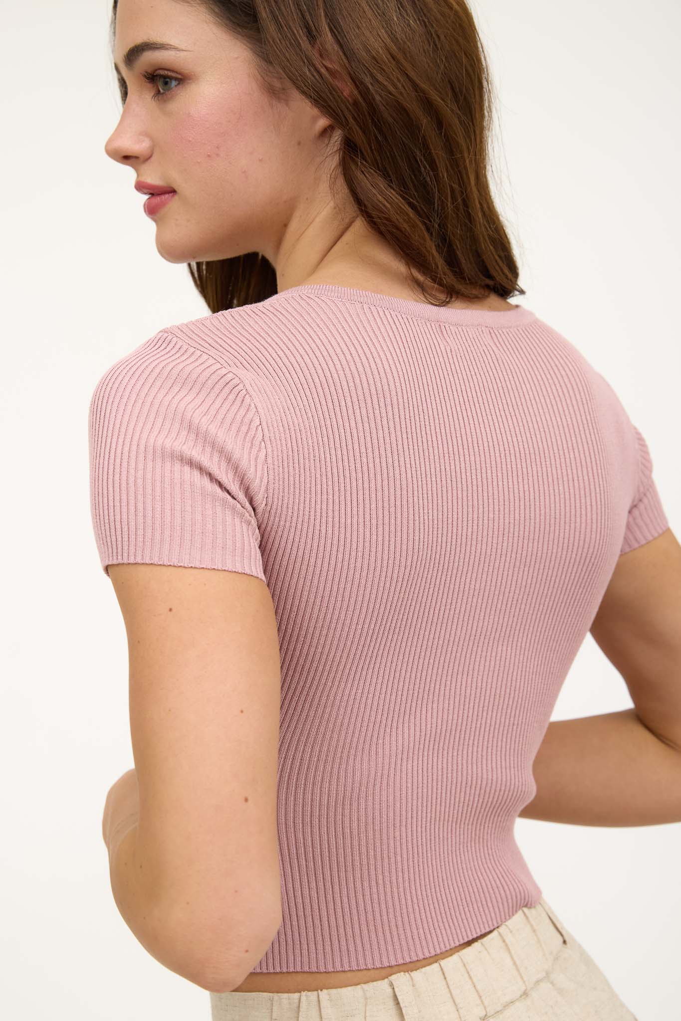 Snap Button Sweater Knit Crop Top