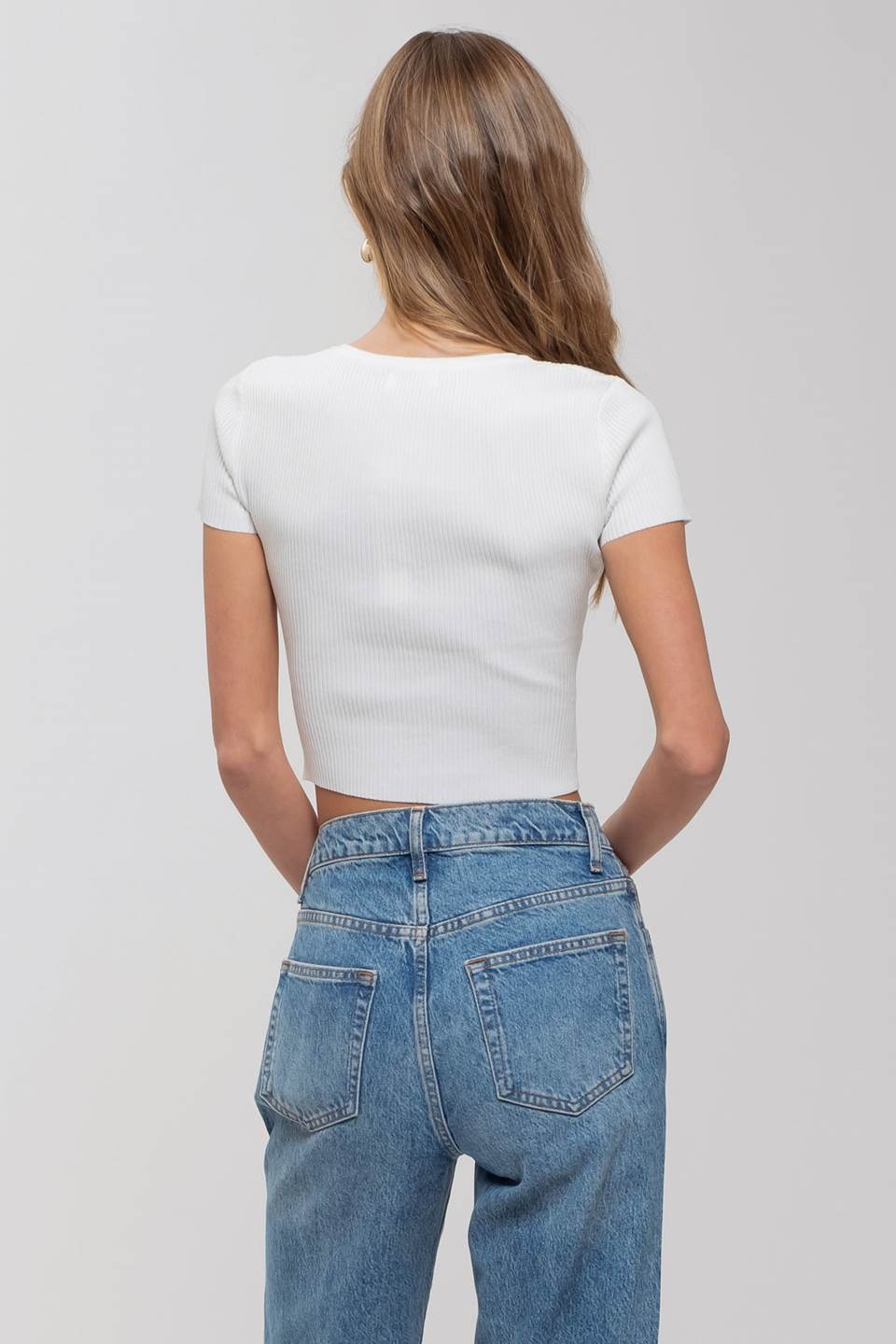 Snap Button Sweater Knit Crop Top