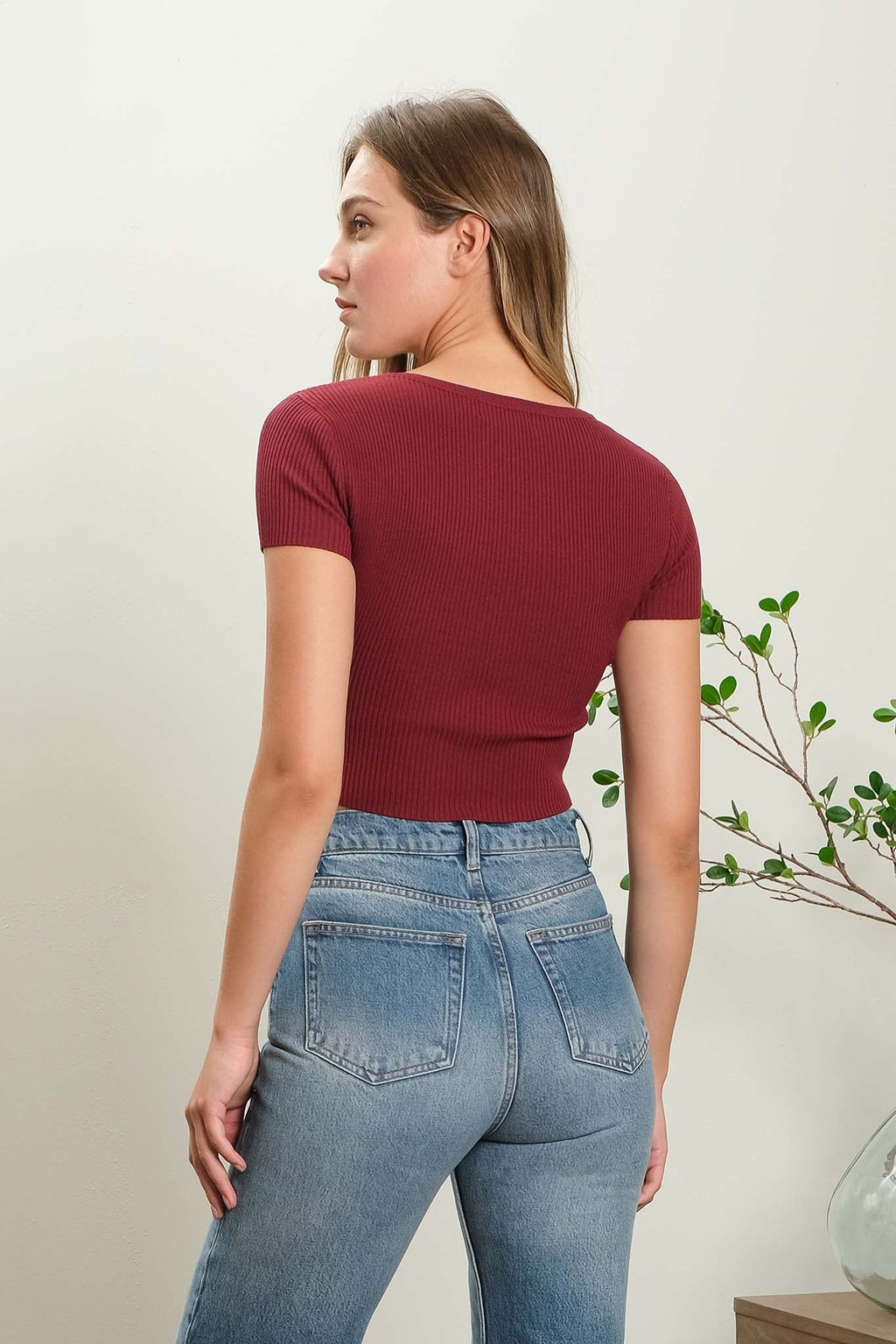 Snap Button Sweater Knit Crop Top