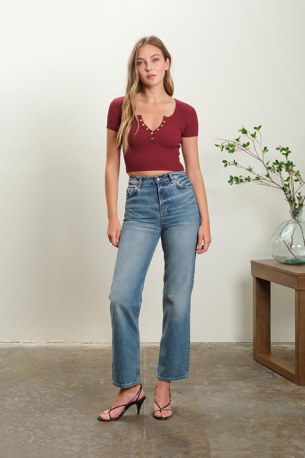 Snap Button Sweater Knit Crop Top