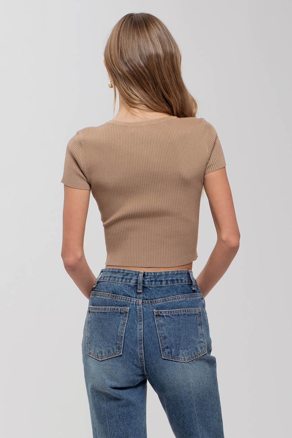 Snap Button Sweater Knit Crop Top