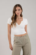 Snap Button Sweater Knit Crop Top