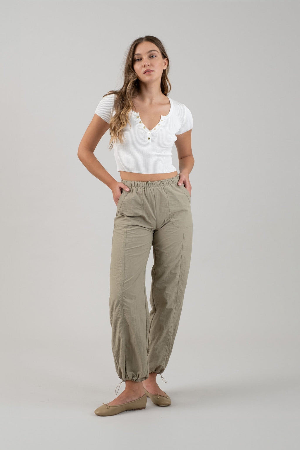 Snap Button Sweater Knit Crop Top
