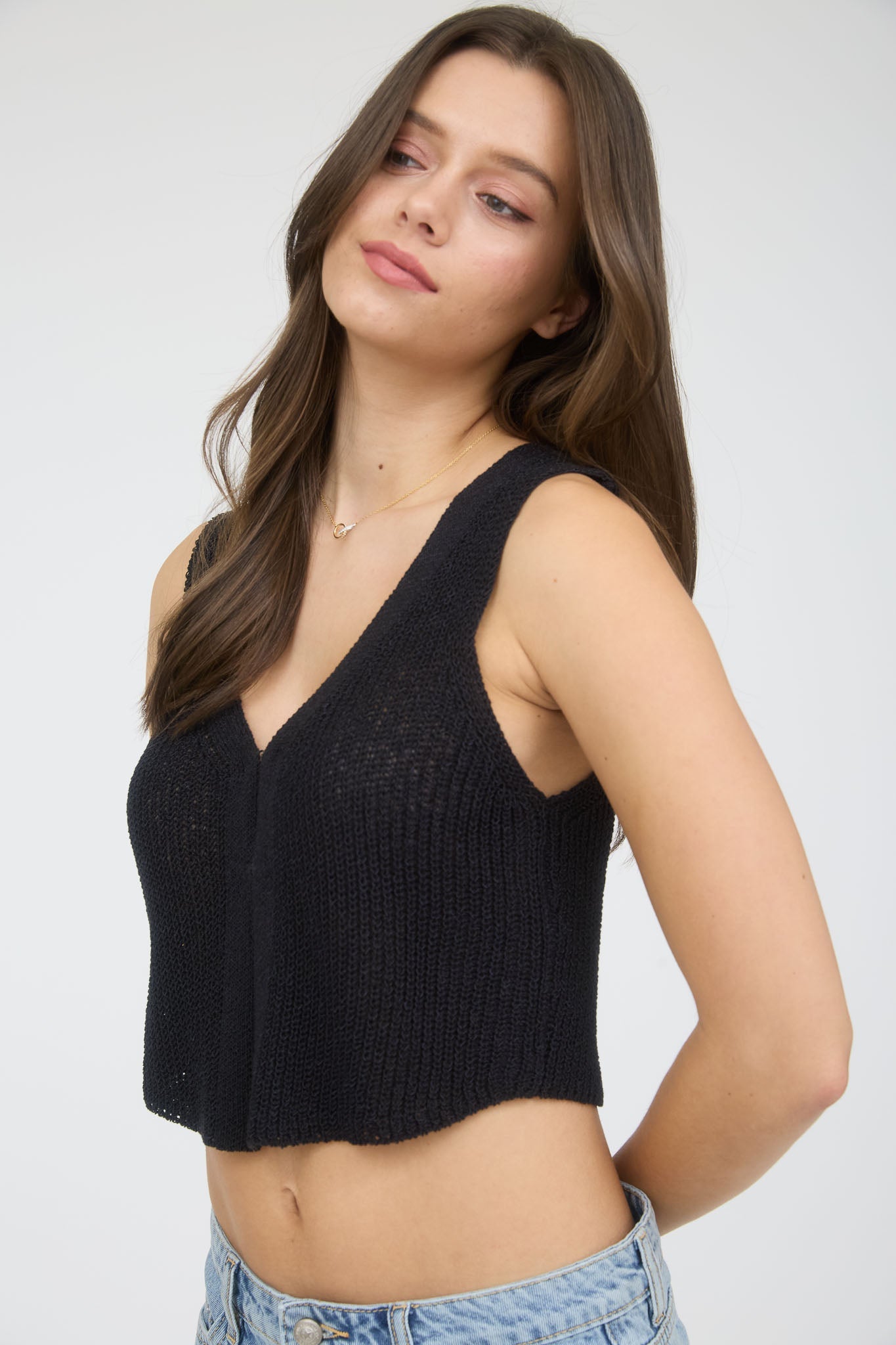 Front Hook And Eye Knit Sweater Vest