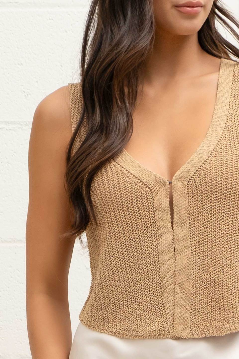 Front Hook And Eye Knit Sweater Vest
