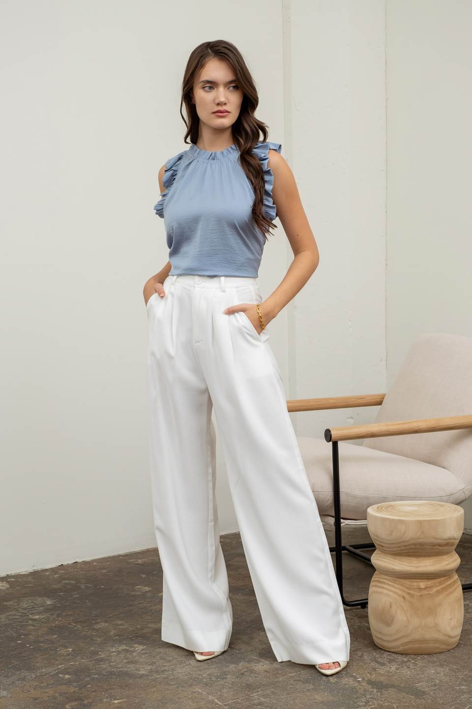 Sleeveless Ruffle Trim Blouse