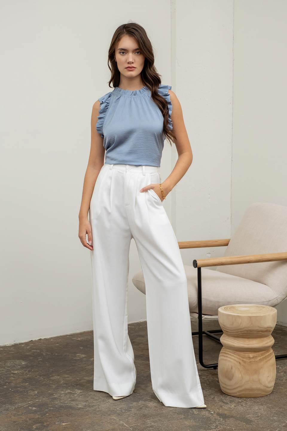 Sleeveless Ruffle Trim Blouse