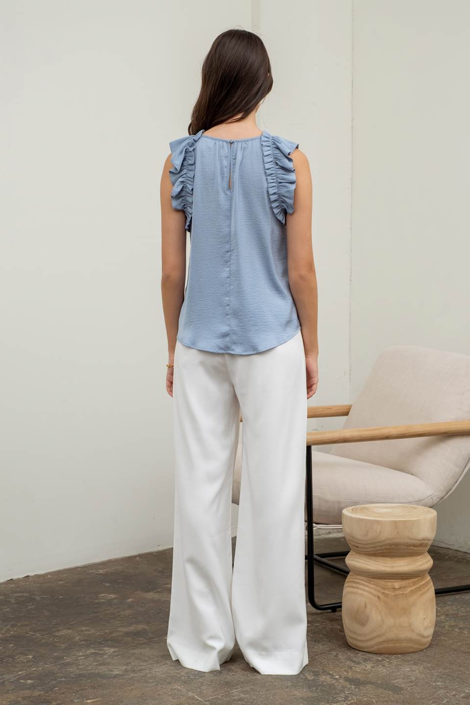 Sleeveless Ruffle Trim Blouse