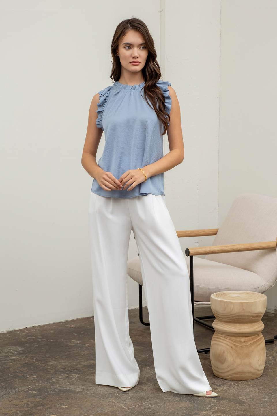 Sleeveless Ruffle Trim Blouse