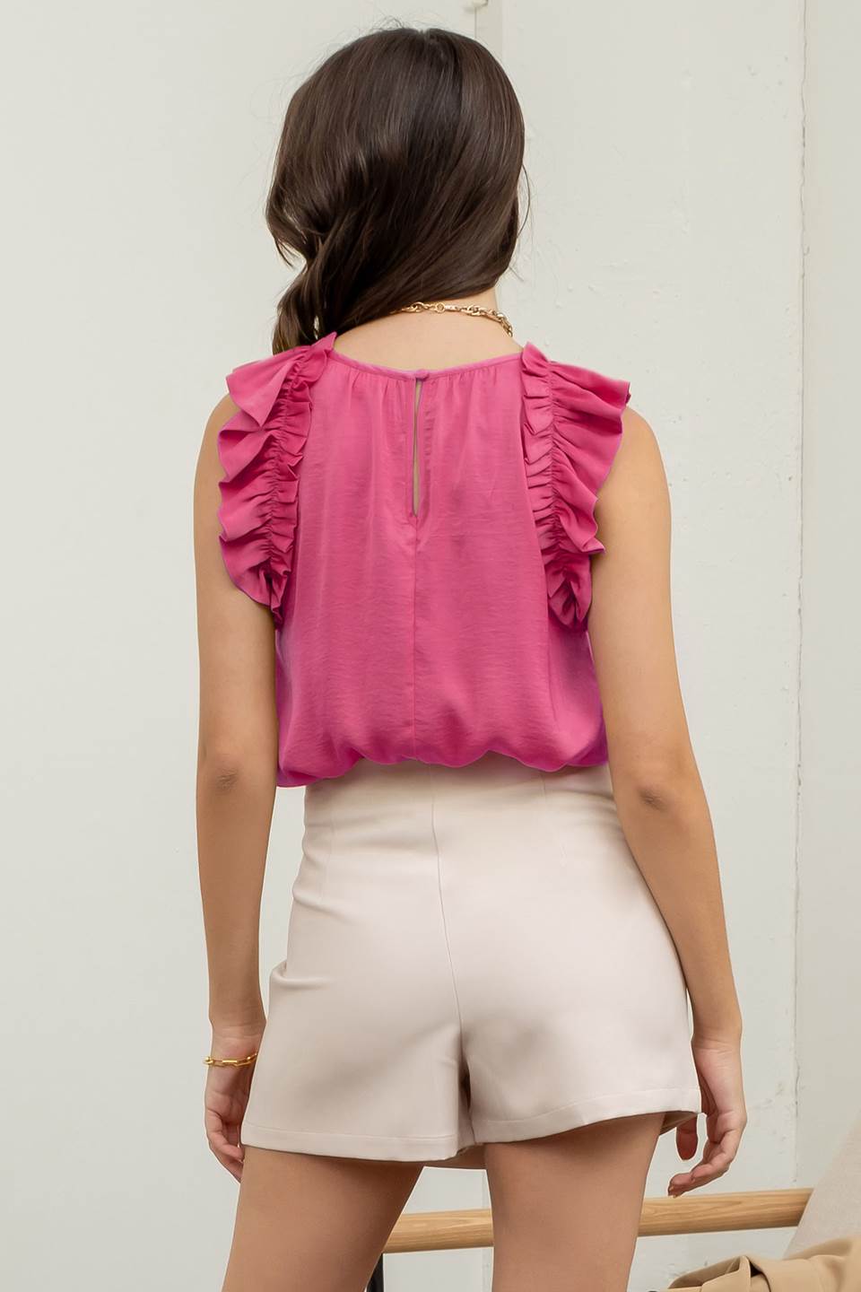 Sleeveless Ruffle Trim Blouse