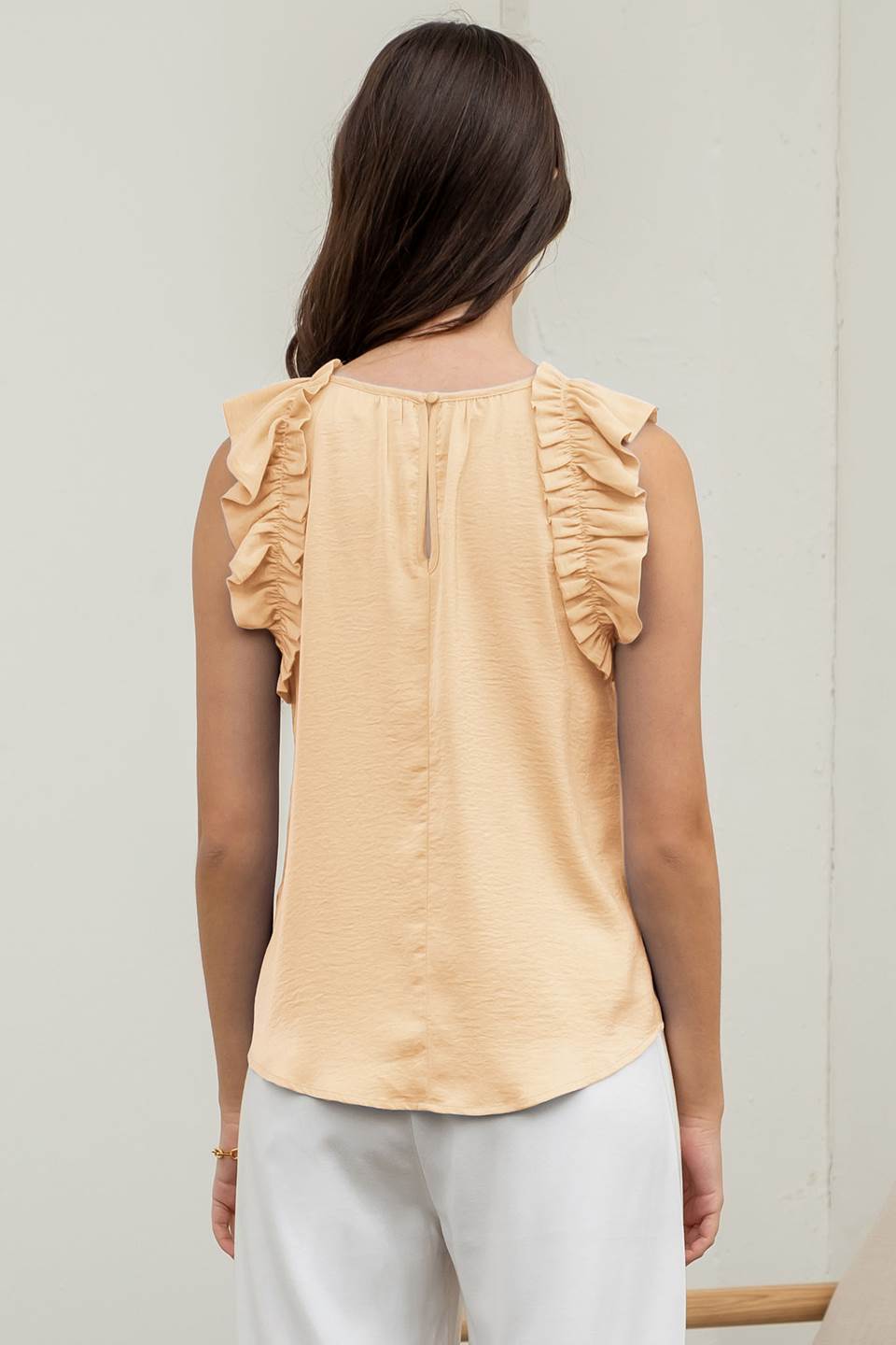 Sleeveless Ruffle Trim Blouse