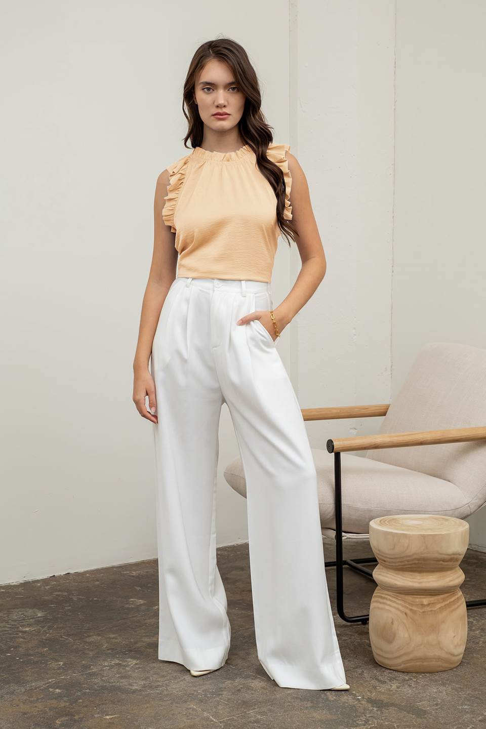 Sleeveless Ruffle Trim Blouse