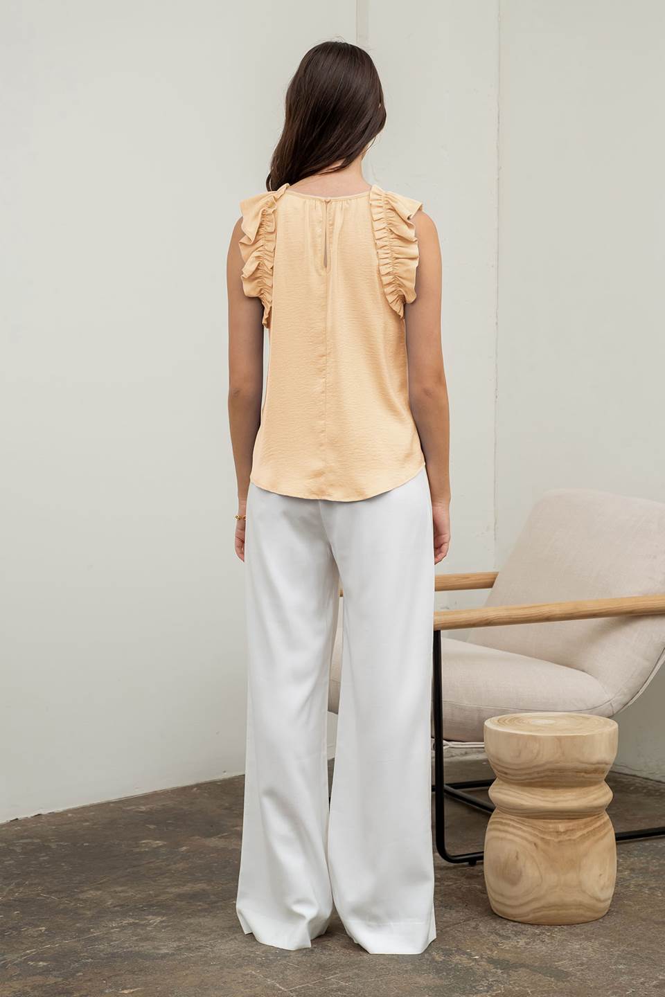 Sleeveless Ruffle Trim Blouse