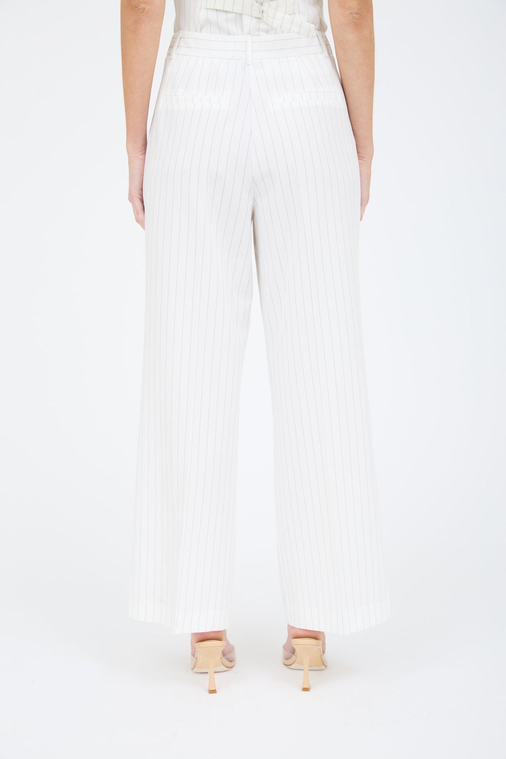 Pinstripe Pleated Wide Leg Dress Pants