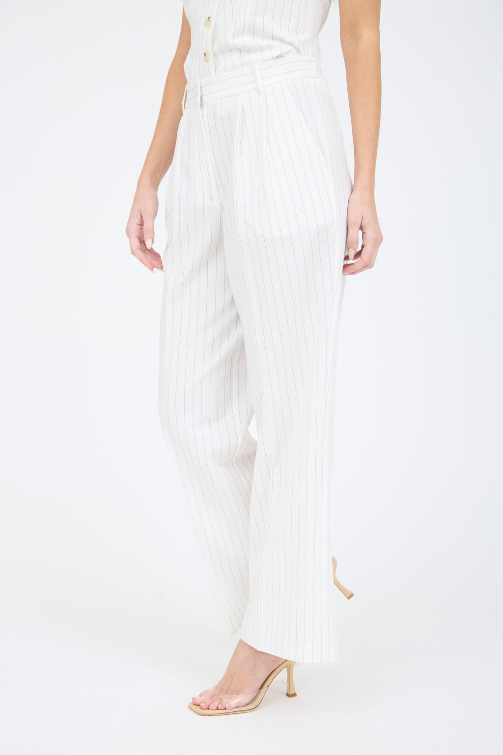 Pinstripe Pleated Wide Leg Dress Pants