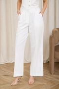 Pinstripe Pleated Wide Leg Dress Pants