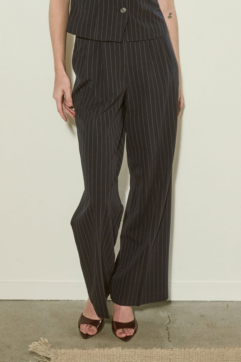 Pinstripe Pleated Wide Leg Dress Pants