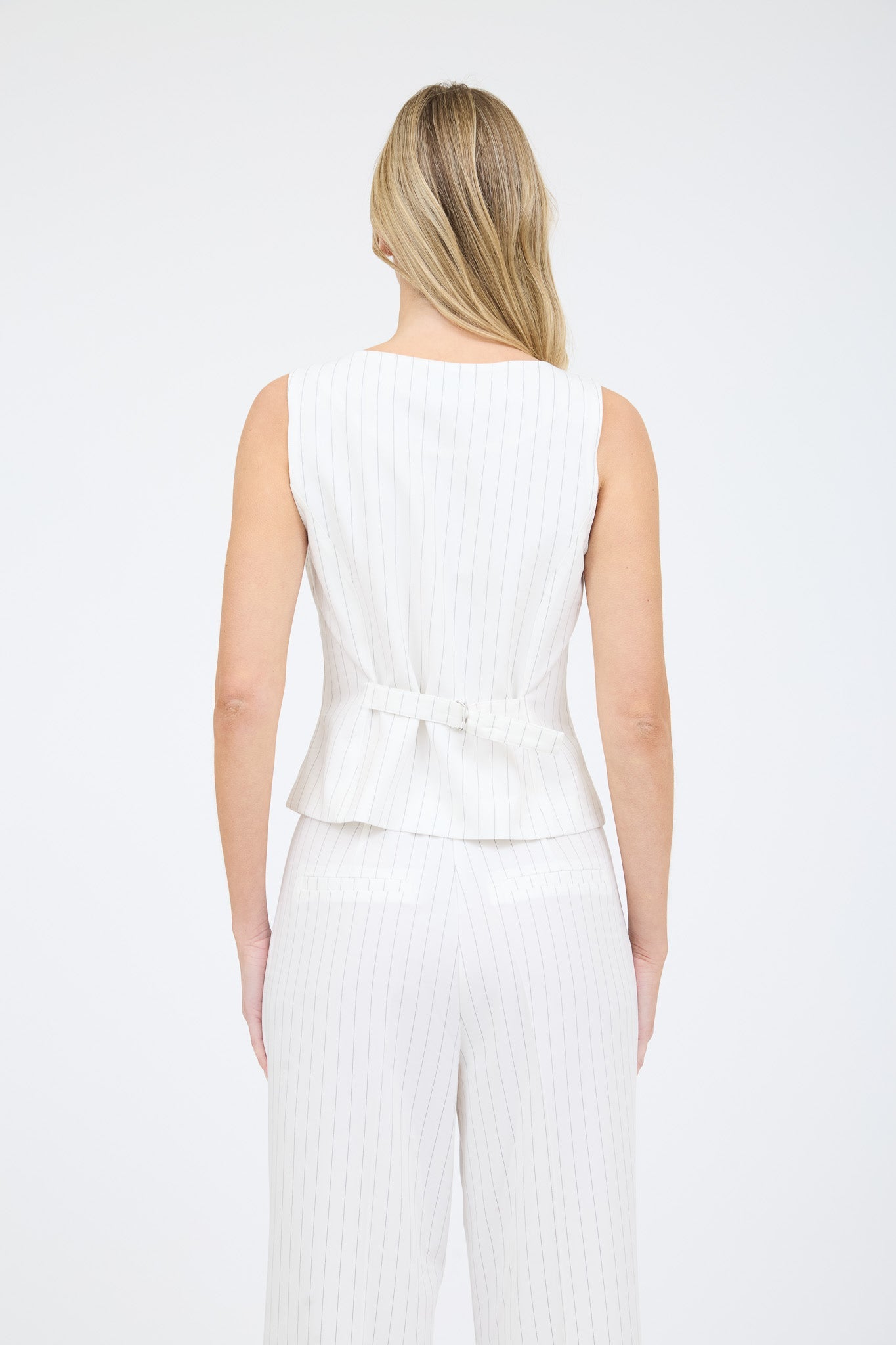 Pinstripe Square Neck Button Down Sleeveless Top