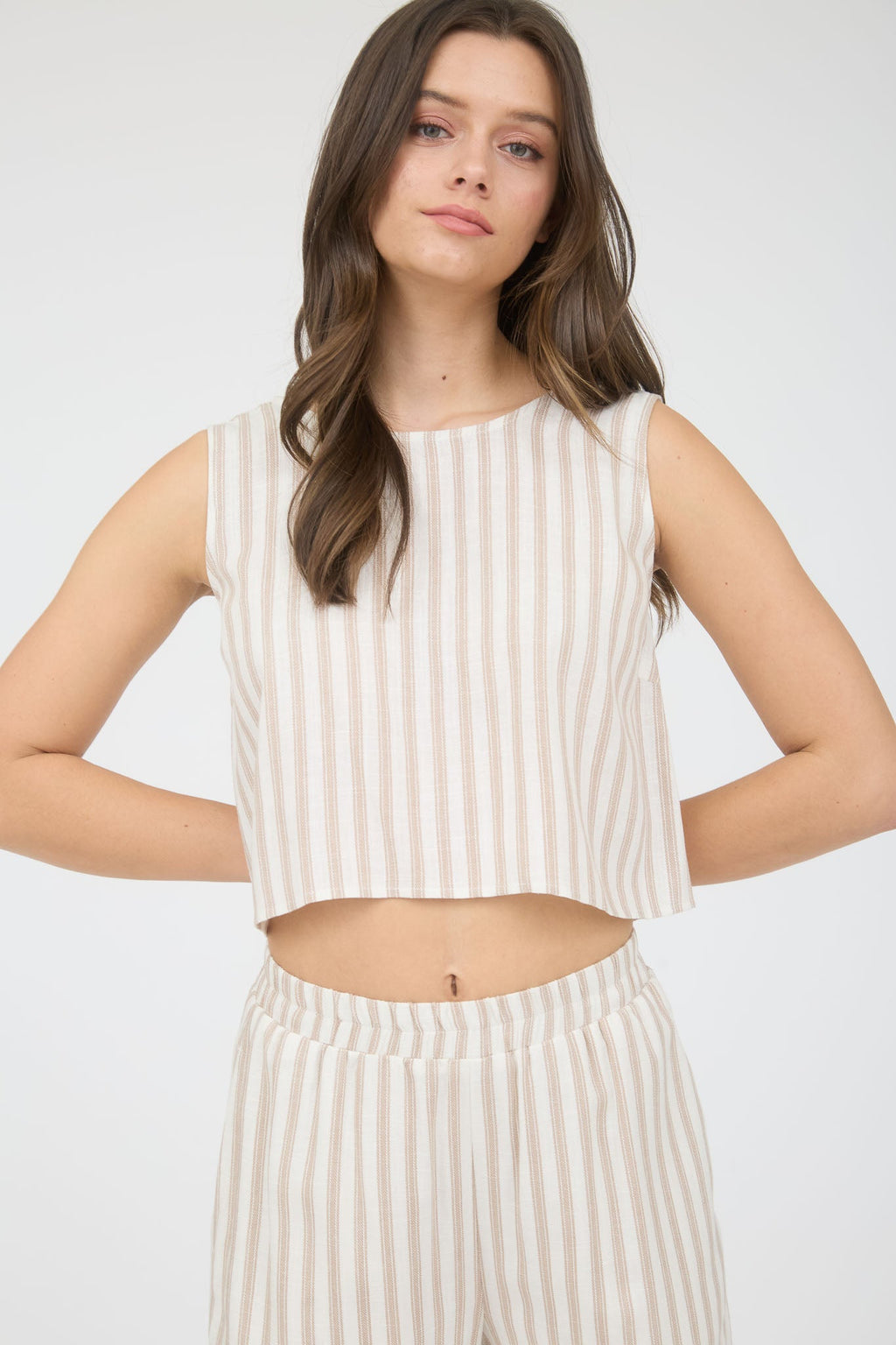 Stripe Linen Back Tie Detail Sleeveless Top